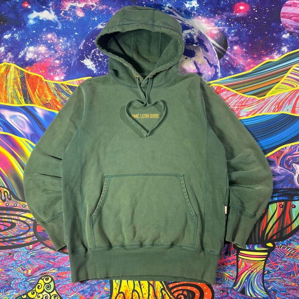 Aime Leon Dore Mens Heavyweight Cotton Embroidered Logo Hoodie Green Size M